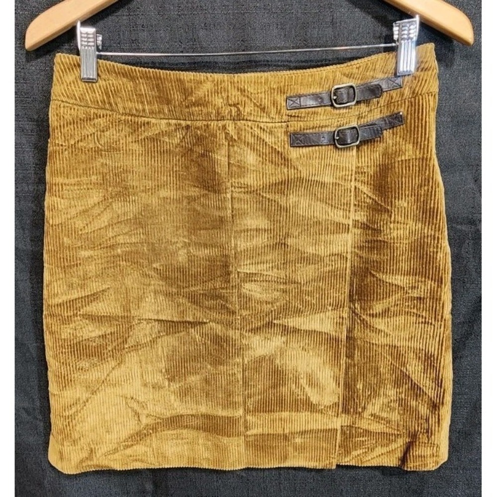 Women's Boden Corduroy Beige Tan Midi Skirt Sz 6R Leather Buckles Business NEW